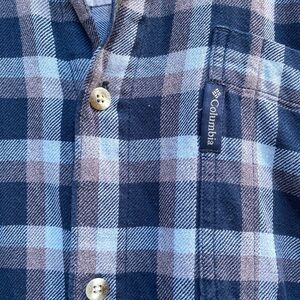 NICE Columbia Button Down Heavyweight Navy/Grey Flannel Plaid Mens XLT (Tall)